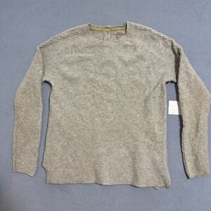 Kew Pure Merino Wool Cable Accent Button Back Sweater Gray Womens Size Large